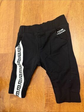 Young Versace baby boys 6M Black Kids pants with White Greek Key Side Stripe